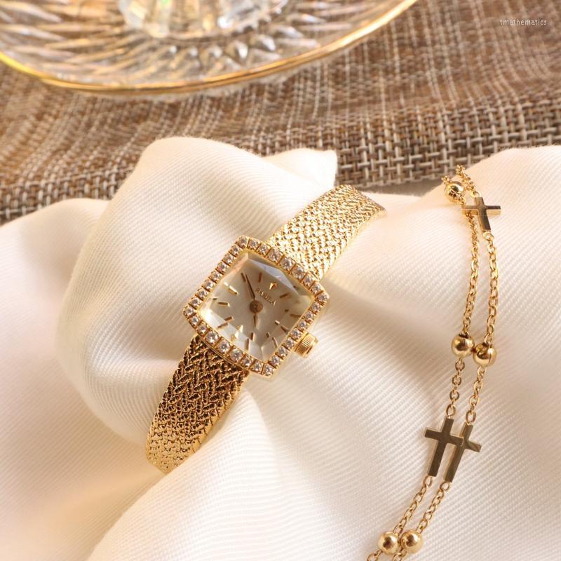 

Wristwatches Gold Plated Designer Women Watches Mini-square Luxury Diamond-encrusted Watch Ladies High-end GiftsWristwatches, Silver