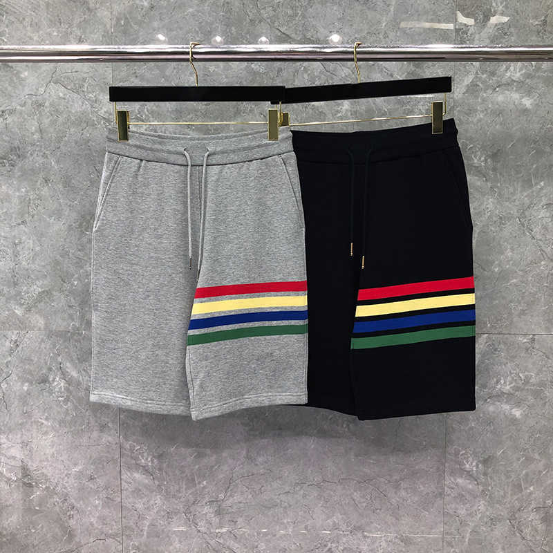 

Tb Thom Summer Male Shorts Fashion Brand Classic Cotton Colourful 4-bar Stripe Sports Trousers Jogger Track Shortpants, Navy blue