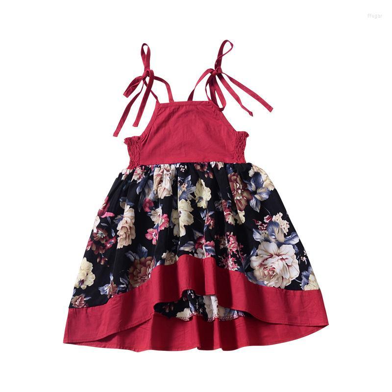 

Girl Dresses Girl's Strap Bow Sleeveless Baby Flowers Cute Dress Red Summer Wedding Party Clothing Infant Cotton Outfits Princess