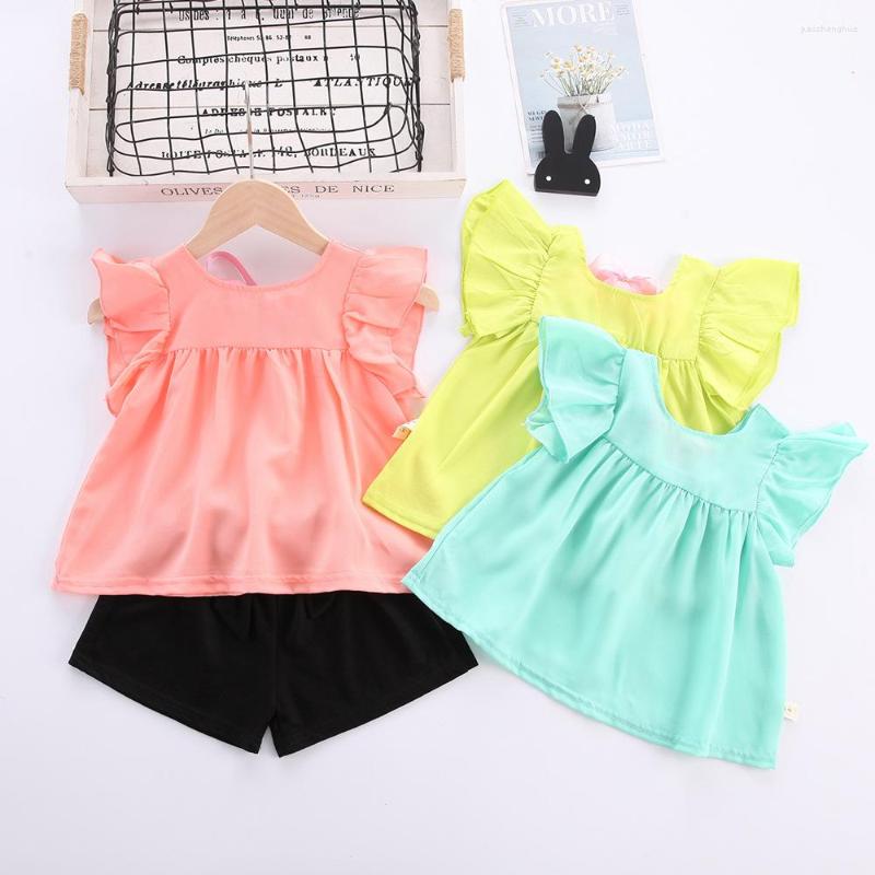 

Clothing Sets 2022 Summer Children's Wear Sleeve Blouse And Shorts, Blue