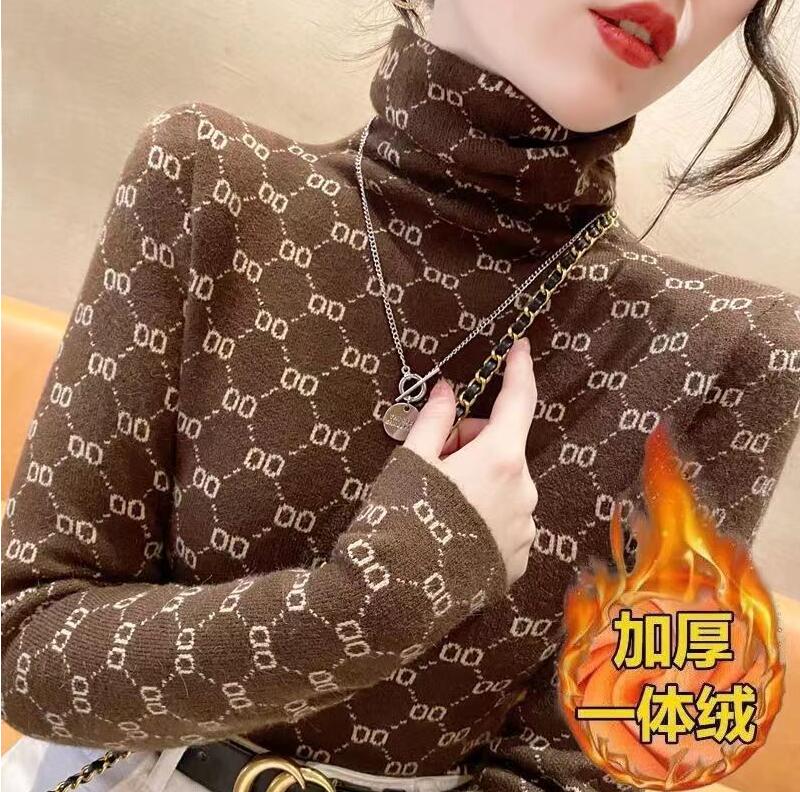 

Women Sweaters for Designer Vintage Print Long Sleeve Thickened Warmth Turtleneck T Shirt Fop Winter Chic Basic Tee Shirt, 05