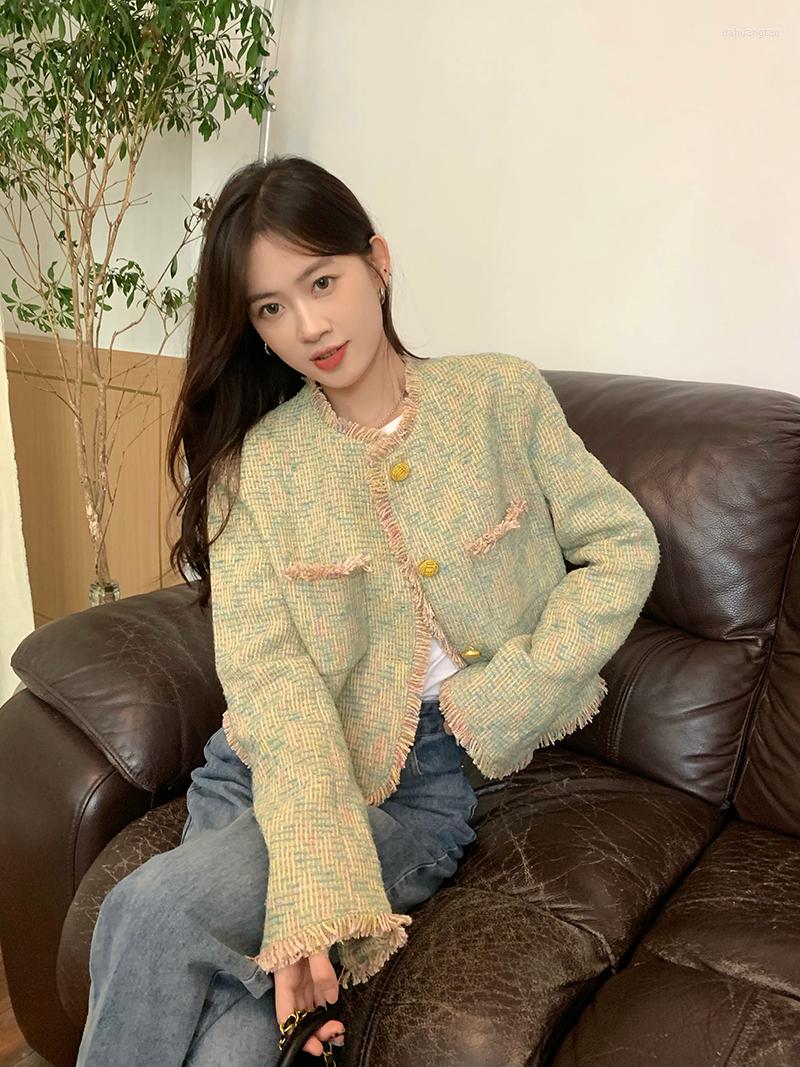 

Women's T Shirts GY0814 Small Fragrant Tweed Long Sleeve Coat For Women's Autumn 2022 Style Tassel Design Short, White
