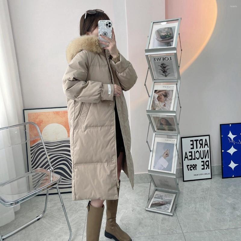 

Women' Trench Coats White Duck Down Thickened Jacket Women' Middle And Long Knee Length 2022 Korean Dongdamen Warm Hooded, Black