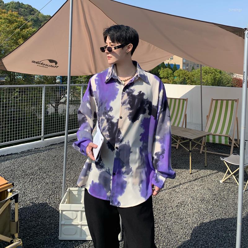 

Men's Casual Shirts 2022 Men Autumn Japanese Basic Loose Printed Fashion Classic Handsome Long-sleeve All-match Blouse Tops A152, Purple