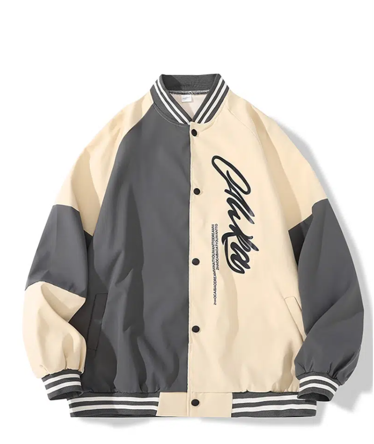 

Men's Khaki Thin College Baseball Jacket / Style Baseball Collar
