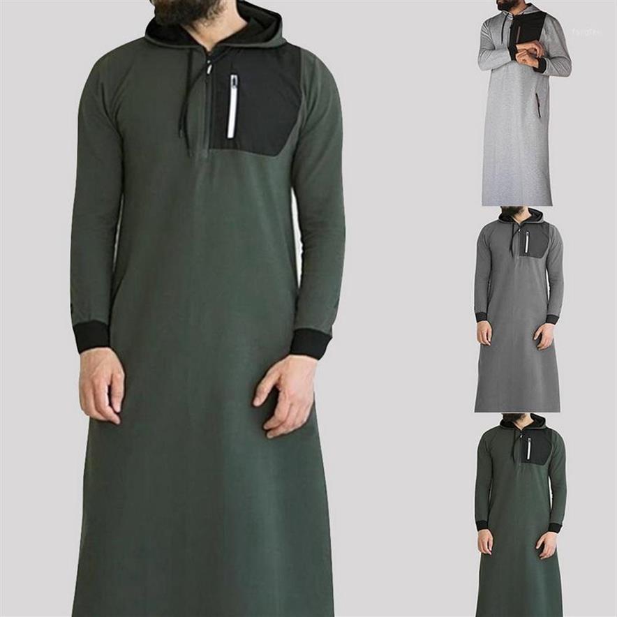 

Islamic Muslim Arab Sweatshirt 2019 Men Long Sleeve Hooded With Pocket Abaya Saudi Arabian Long Hoodies Robe Men Muslim Clothing1246a, Army green