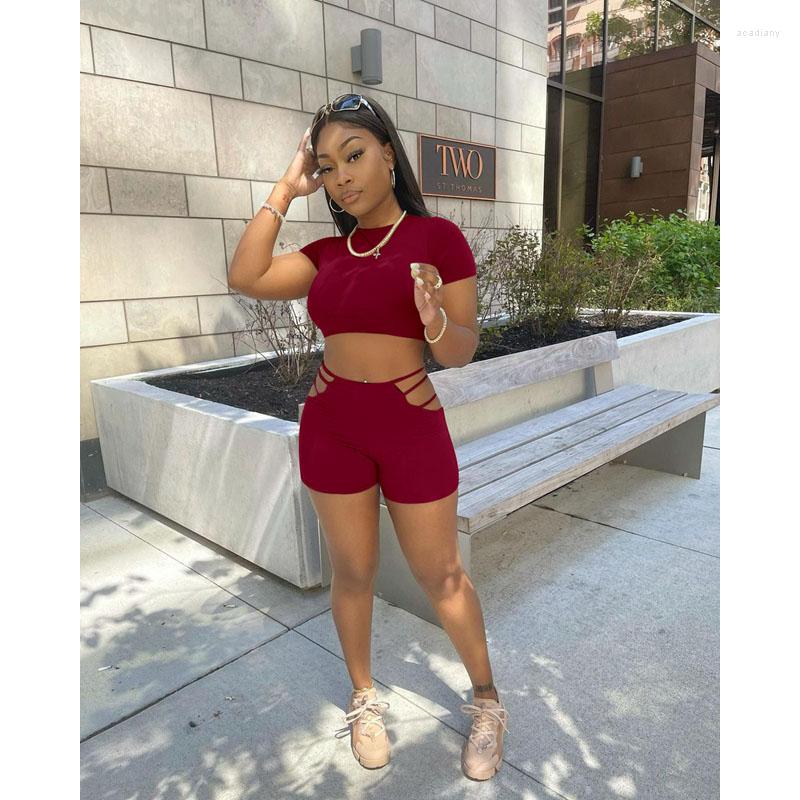 

Women' Tracksuits Summer Two Piece Set Women Solid Show Waist O-neck T-shirt Crop Top Biker Shorts Tracksuit Lounge Streetwear Wholesale, Black