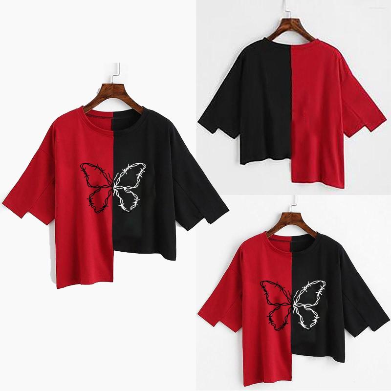 

Women's T Shirts Fashion Blouse Irregular Women's Tops Short Sleeve Printing Splicing Pocket Graphic Workout, Black