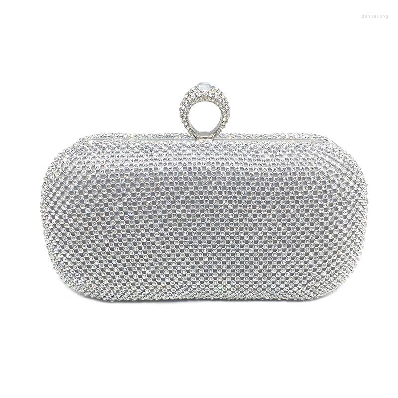 

Evening Bags 2022 Rhinestones Women Clutch 3 Colors Finger Rings Vintage Wedding Bridal Banquet Female Handbag Bolsa, Black