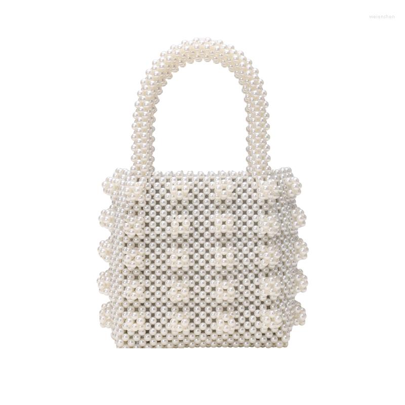 

Evening Bags Handmade Pearl Lady Tote Luxury Handbags Small Box Bag Fashion Vintage Female Top-handle Purse Chic Ins Brand, White