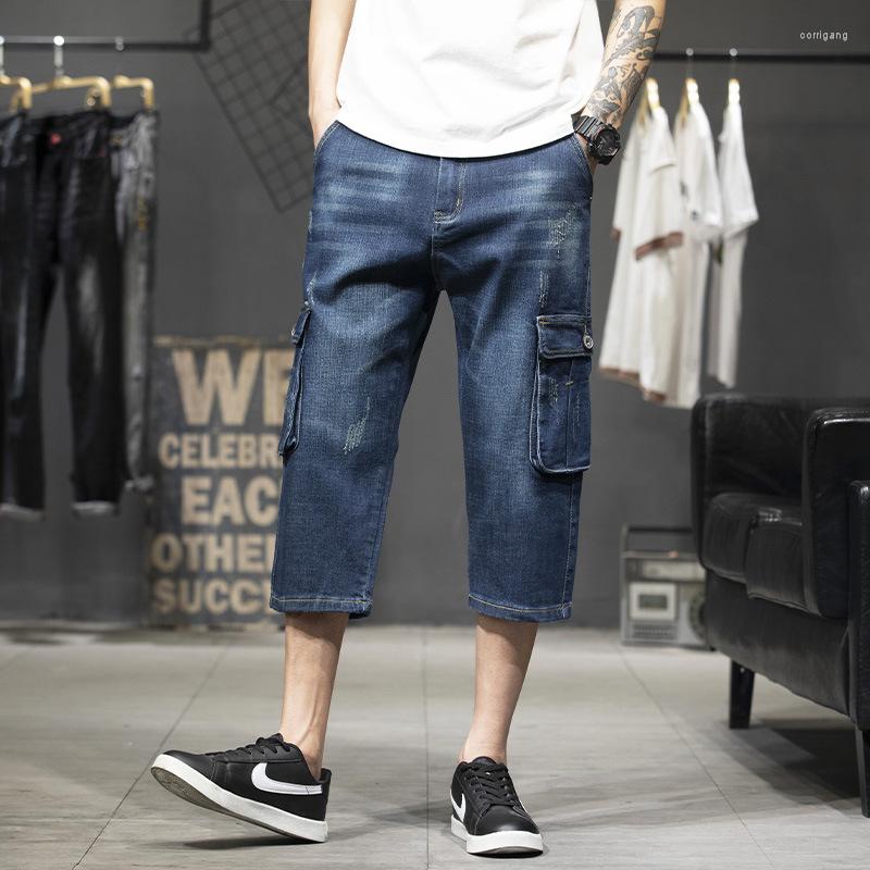 

Men's Jeans Idopy Mens Summer Retro Cargo Denim Shorts Male Ripped Military Style Vintage Hip Hop Hipster Multi Pockets Biker, Blue