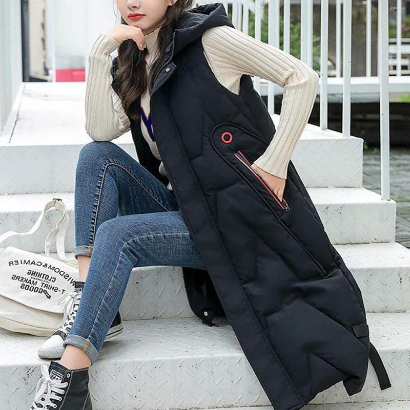 

Women's Trench Coats Womens Warm Down Hooded Lightweight Quilted Vest Loose Zip Gilet Hoodie Coat Cotton Padded Jacket Outwear Veste Femme, Black