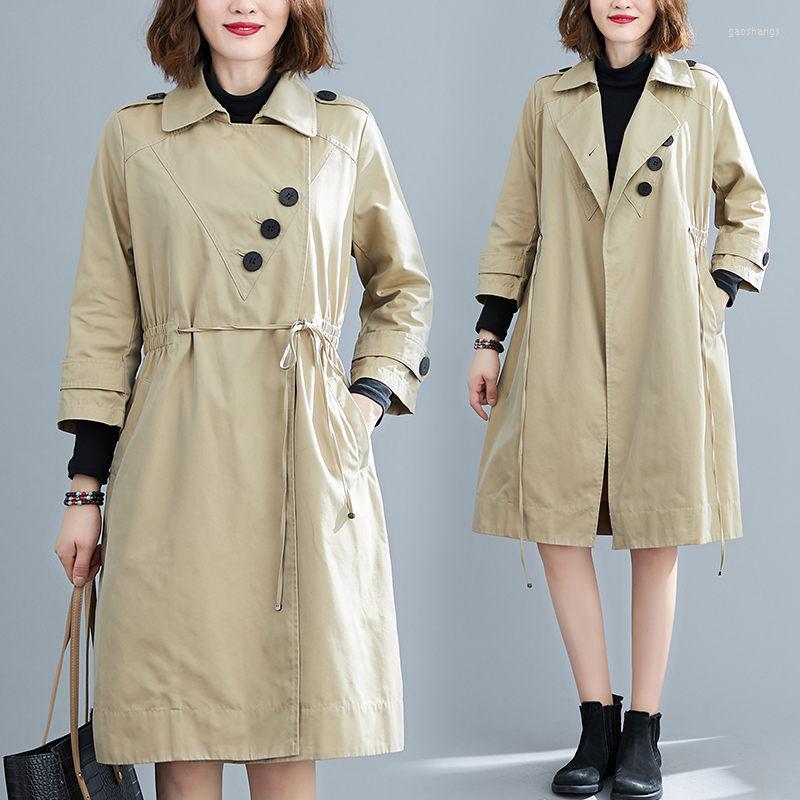 

Women's Trench Coats Autumn Coat Women 2022 Loose Casual Fashion Temperament Windbreaker Korean Drawstring Waist Mid-length Ladies K1297, Khaki