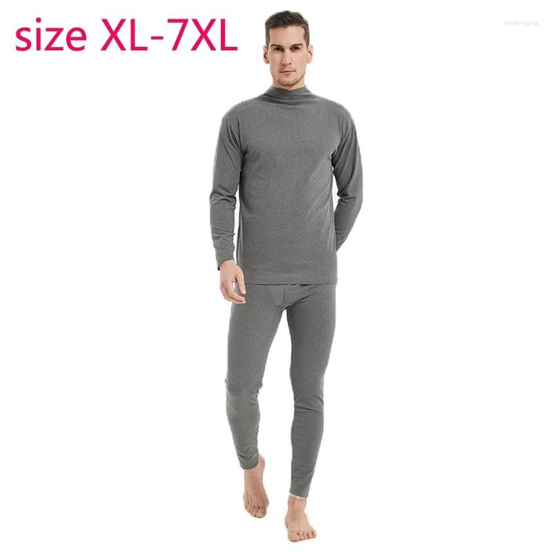 

Men's Sleepwear Mew Arrvial Fashion Super Large Velvet Trousers Men Warm Half High Collar Set Plush Autumn Thick Underwear Plus Size XL-6XL, Gray set