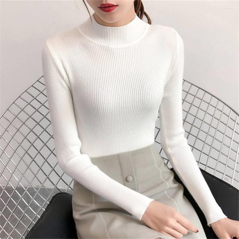 

Women's Sweaters Autumn Half Turtleneck Bottoming Sweater Women Knit Pullovers Korean Winter Fashion Elastic Solid Slim Knitted Top, Green