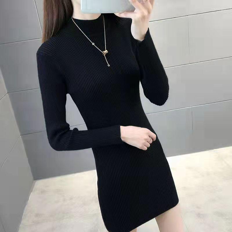 

Women's Sweaters WLV-9 Autumn Sweater Women Long Sleeves Solid Patchwork Color Knitted Fashion Casual Slim Sexy Female Dress, Black