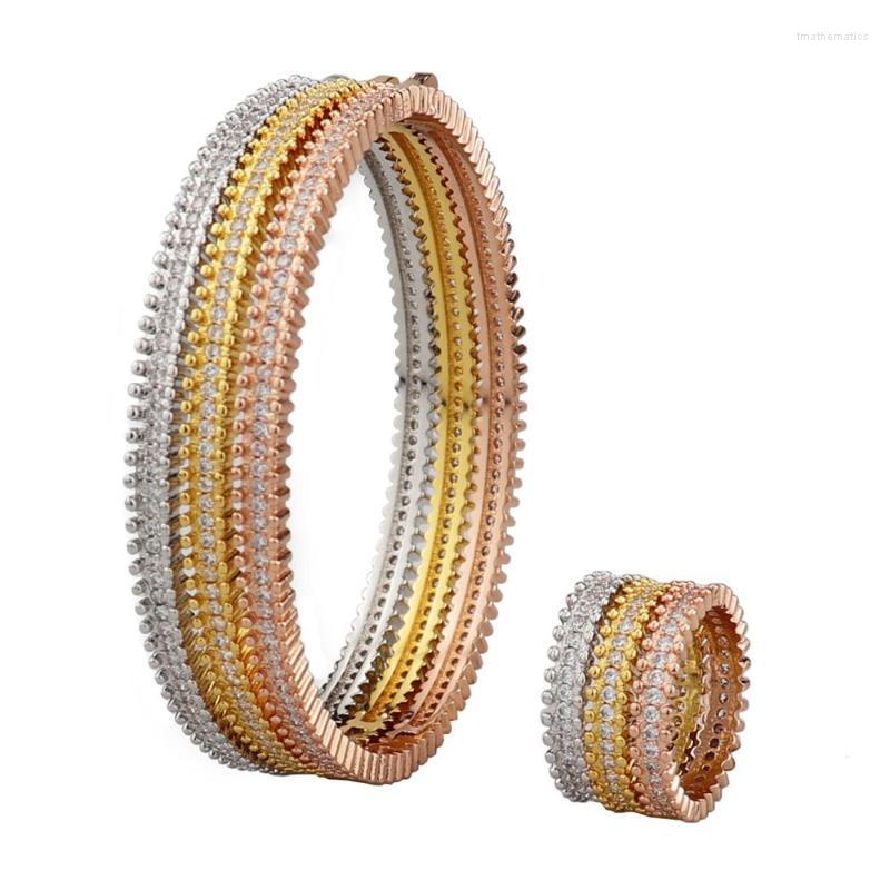 

Necklace Earrings Set & Classic Zircon Copper Plating Three Color Bracelet With Ring B0350Earrings, Picture shown