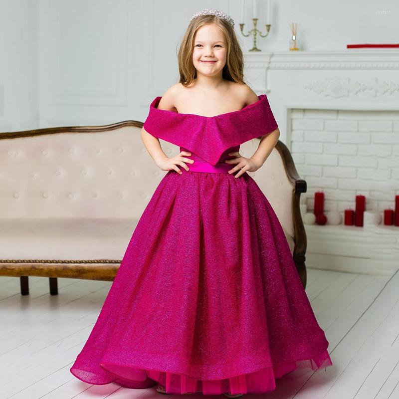 

Girl Dresses Yipeisha Princess Fuchsia Girl's Year Dress Floor Length Kid Birthday Party Gown Glitter Formal Occasion Wear For Children