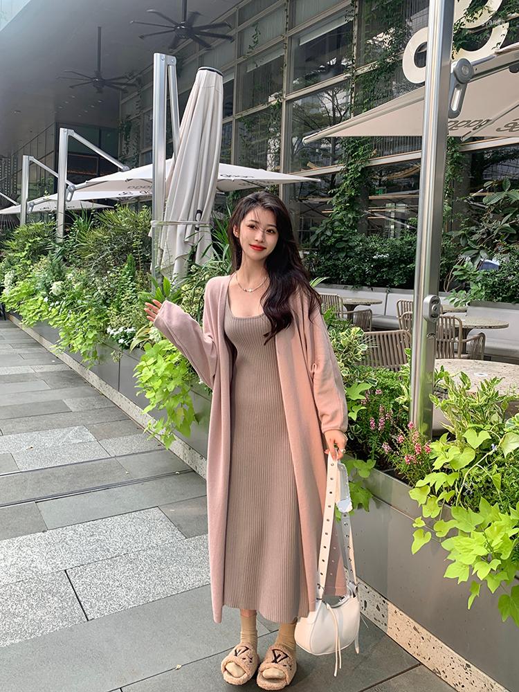 

Women's T Shirts GY0800 Gentle Style Long Sweater Cardigan Temperament Suspender Dress 2022 Fashion Suit, White