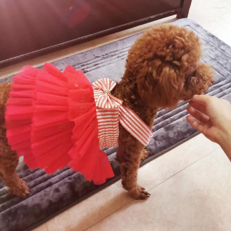 

Dog Apparel Pet Puppy Tutu Bow Skirt Dress Cat Princess Costume Chihuahua Cute Summer Clothes For Girl Dogs Female Clothing, Red