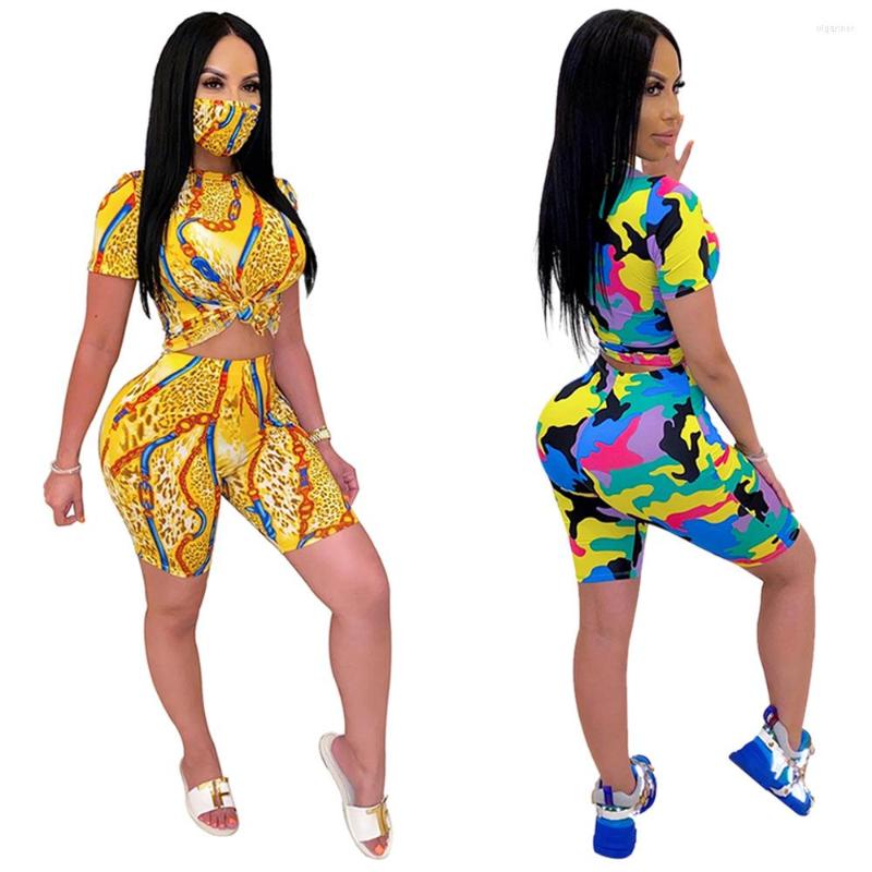 

Women' Tracksuits Spot Tie Dye Print Two Piece Tight T-shirt Shorts Sexy Suit European And American Style, Army green