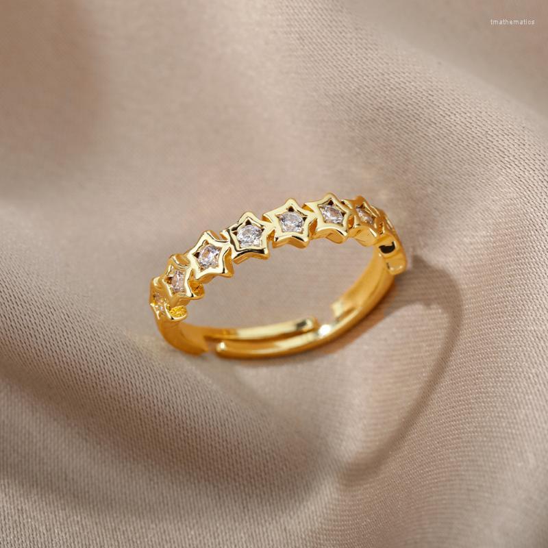

Cluster Rings Korean Fashion Zircon Star For Women Stainless Steel Crystal Open Adjustable Finger Ring Wedding Couple JewerlyCluster