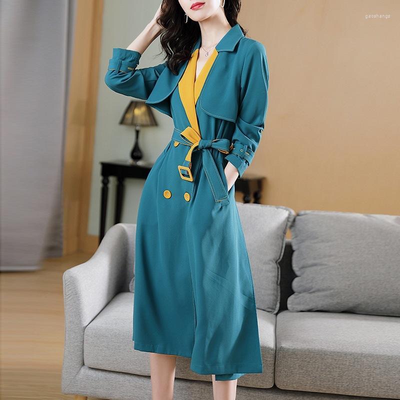 

Women' Trench Coats Shenzhen Boutique Women' Clothing Autumn And Winter 2022 Windbreaker Fashion Lapel Long Sleeve Color Contrast, Green