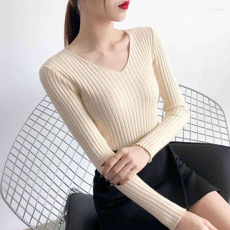 

Women' Sweaters 2022 Women' Autumn Knitwear Sexy V-Neck Minimalist Tops Korean Knitted Casual Slim Long Sleeve Badycon, Red