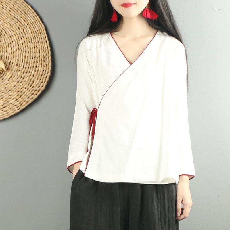 

Ethnic Clothing Cotton Linen Tang Suit Tops Improve Chinese Traditional Women Tai Chi Female Oriental Long Sleeve Hanfu Blouse