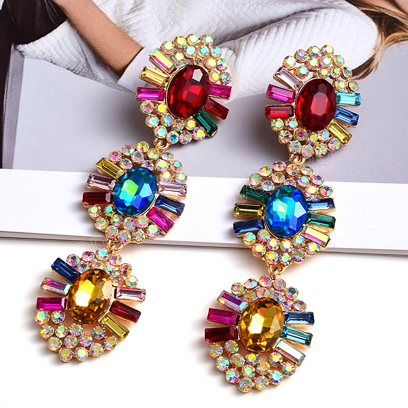 

Statement Long Metal Crystal Dangle Drop Earrings Fashion Glass Jewelry Accessories For Women