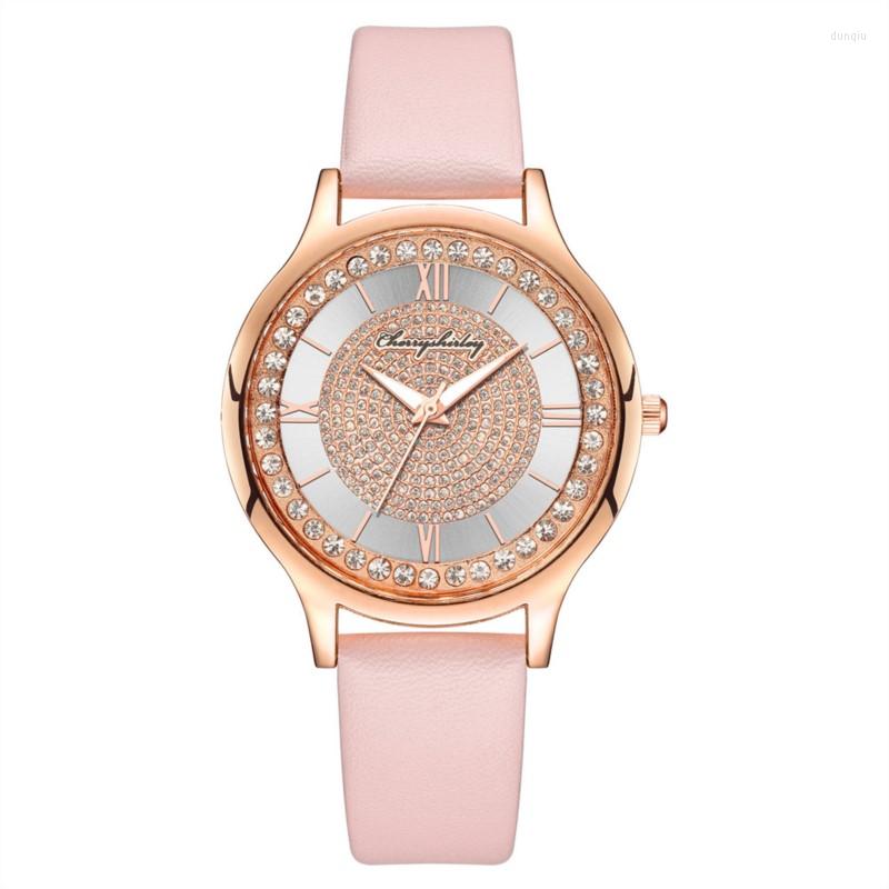 

Wristwatches Star Studded Ladies Watch Contracted Roman Fine Belt Scale Quartz Lady Wrist, Red