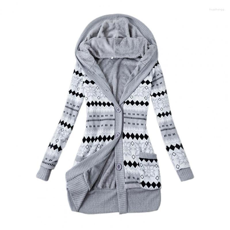 

Women's Knits Women's & Tees Striped Print Long Sleeve Sweater Coat Autumn Winter Buttons Closure Hooded Plush Lining Cardigan, Black red