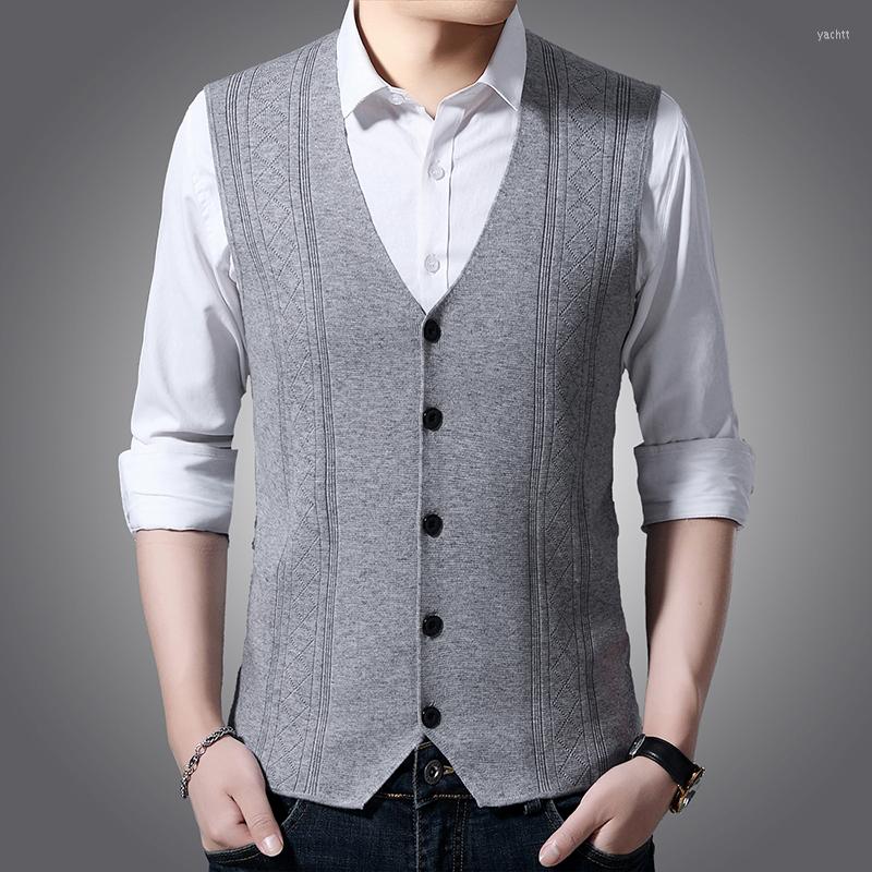 

Men' Vests 2022 Autumn Winter V-neck Men' Sleeveless Sweater Cardigan Men Casual Single Breasted Knit Vest, Khaki