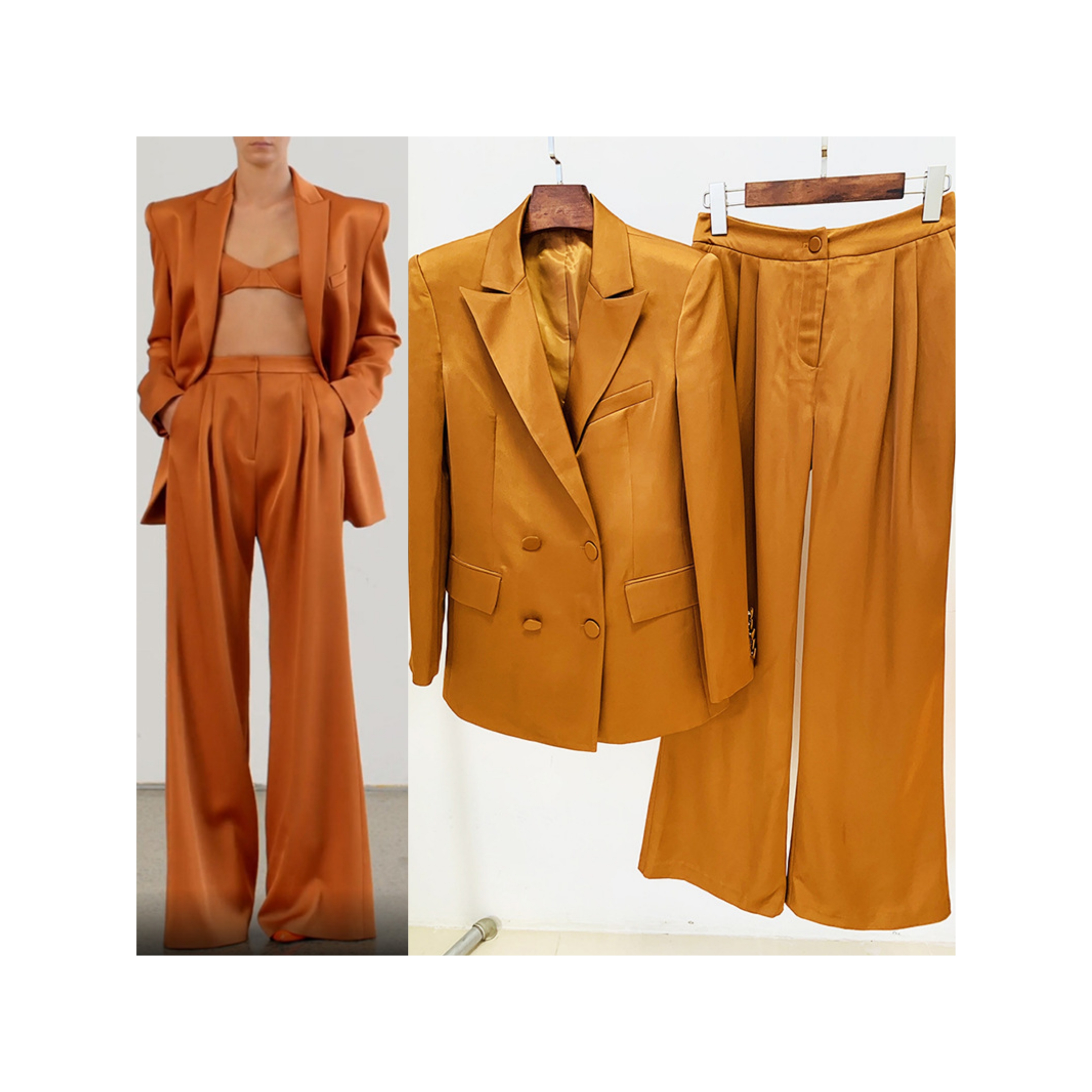 

Autumn office lady classic suits double-breasted stain feeling blazer and wild-leg pants, 2280 brown