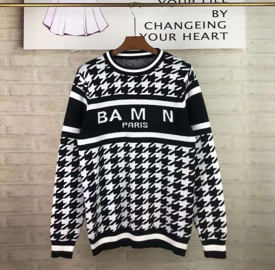 

Designer Mens Balmain Sweaters Hoodies in Autumn / Winter Acquard Knitting Machine Custom Jnlarged Detail Crew Neck Cotton Free Size, Red