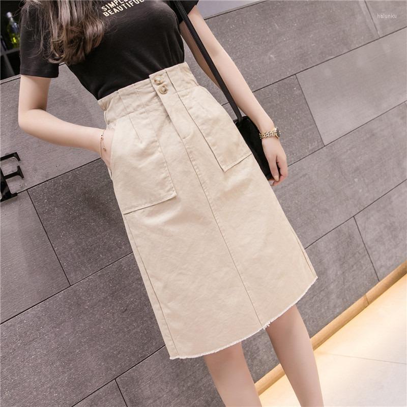

Skirts Women Summer High Waist Package Hip A-line Denim Female Casual Fashion Straight Slim Midi Long Jean Skirt Streetwear, Blue