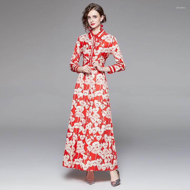 

Casual Dresses Fashion Slim Fit Runway Maxi Women Vintage Print Floor Length Party Dress Vestidos Robe Femme High Waist Elegant, 7479