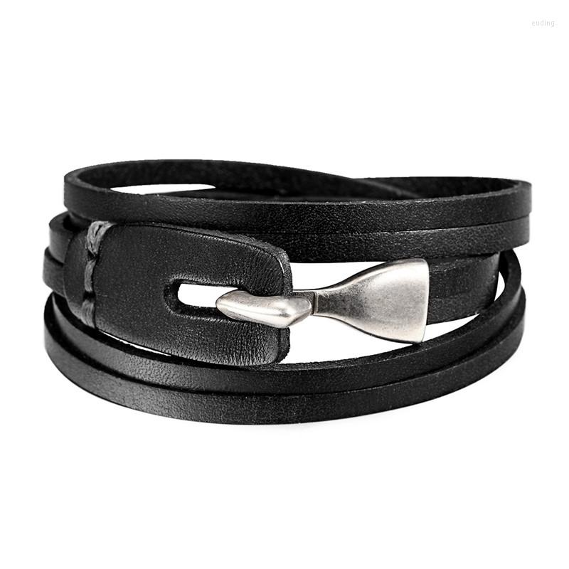 

Charm Bracelets Endless Aug 2022 Arrival Trendy Multiple Layers Men Bracelet Black Braid Leather Stainless Steel Accessories Gifts