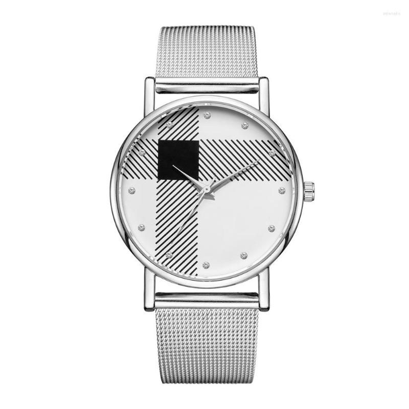 

Wristwatches Women Stainless Mesh Steel Quartz Watch 2022 Men Fashion Casual Grid Wristwatch Relogio Analog Ladies Dress Clock
