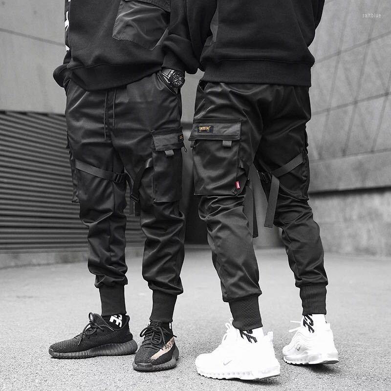 

Men' Pants 2022 Streetwear Men' Splice Joggers Fashion Men Casual Cargo Pant Trousers High Street Hip Hop Elastic Waist Harem, Black