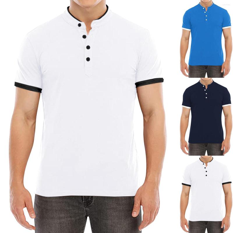 

Men's Casual Shirts Mens Fashion Sports Solid Color Stand Collar Short Sleeve Shirt Summer Leisure Tactical Golf Moisture Wicking Tops, White