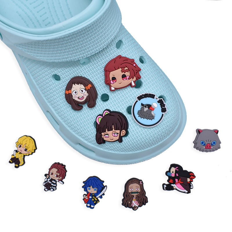 

Anime charms wholesale Demon Slayer cartoon croc charms shoe accessories pvc decoration buckle soft rubber clog charms fast ship cute characters, Equally mixed colors