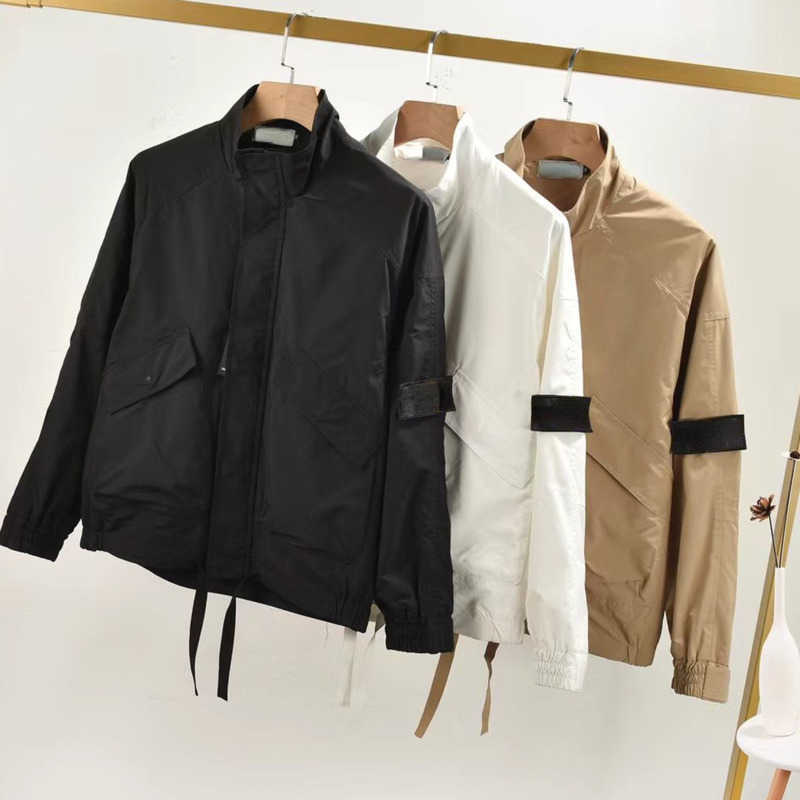 

designer jacket mens cardigan coat canvas stand collar business casual zipper jacket embroidered armband man Workwear Coats, White