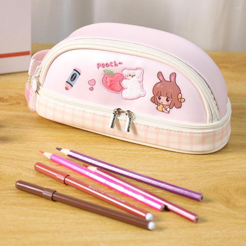 

Cosmetic Bags Cute Pencil Case Organizer Large Capacity Korean Makeup Pouch Student Cartoon Waterproof Home Office Stationery School, Khaki