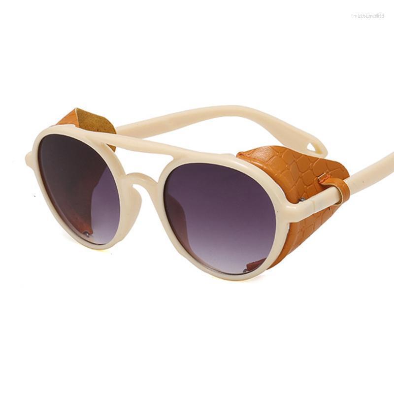 

Sunglasses Vintage Punk Round Woman Designer Sun Glasses Man Leather Goggles Gothic Shields Gafas De Sol UV400SunglassesSunglasses