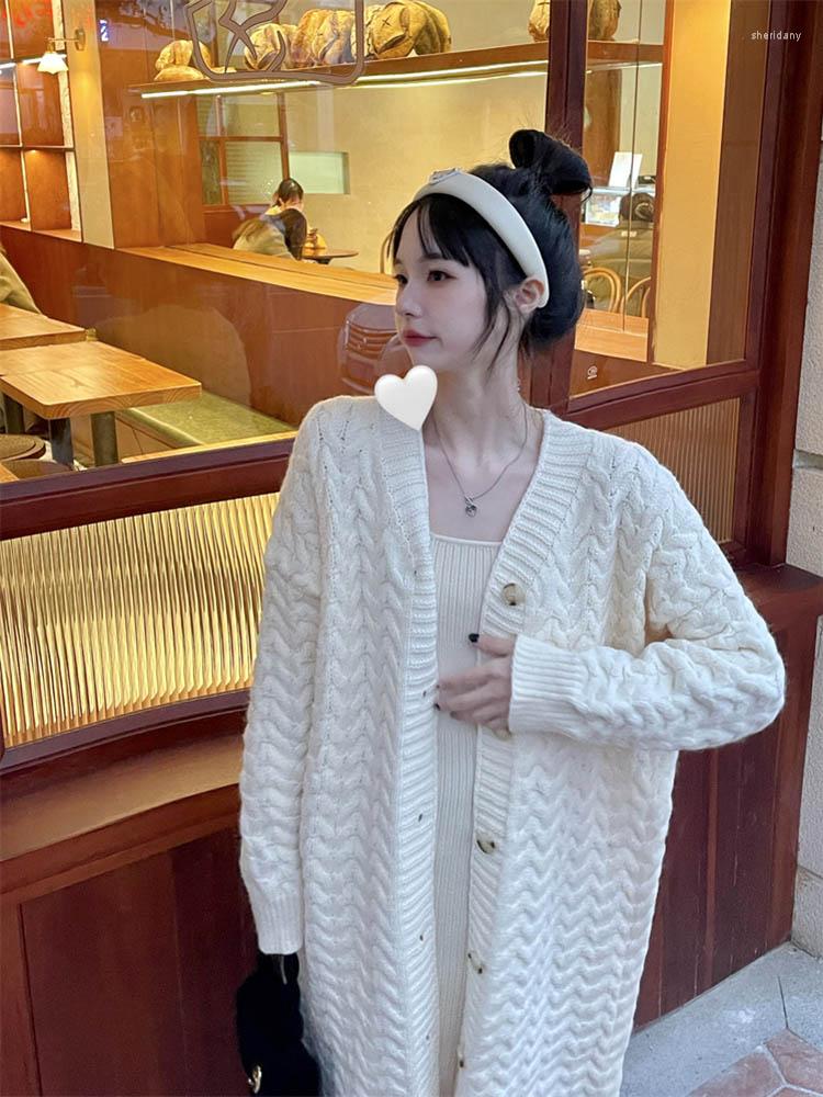 

Work Dresses Sweet Two Piece Sets Womens Outifits Long Sweater Coat V-Neck Knitted Mid-Calf Dress Solid Womans Clothes For 2022 Autumn