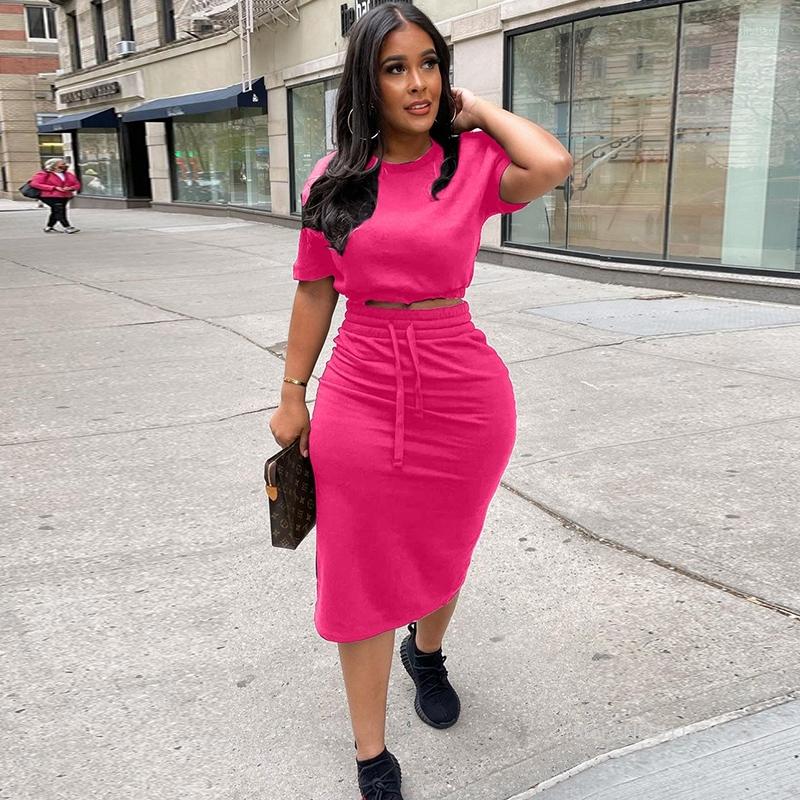 

Work Dresses Ajoc Fall Winter 2 Piece Set Short Sleeve Crop Top Lace Up Midi Dress Back Split Women Sexy Outfits Streetwear Matching Sets, Black