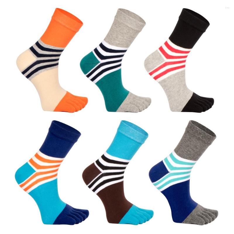 

Men's Socks 5pairs/lot Cotton Man Short With Toes Striped Colorful Anti-Bacterial Breathable Warm Five Finger Party Dress Long
