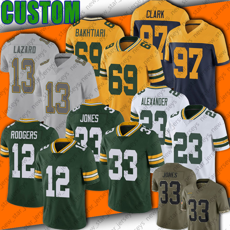 

Packers 12 Aaron Rodgers Jones Football Jersey Green Bayes Allen Lazard Jaire Alexander Darnell Savage Jr Amos Jerseys Sammy Watkins DeVondre Campbell Rashan Gary, Man custom jersey (bzg)