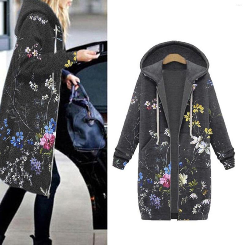 

Women' Trench Coats Fashion Floral Print Jacket Coat Women Winter Warm Hooded Pocket Zipper Cotton Blend Women' Long Parkas, Picture shown
